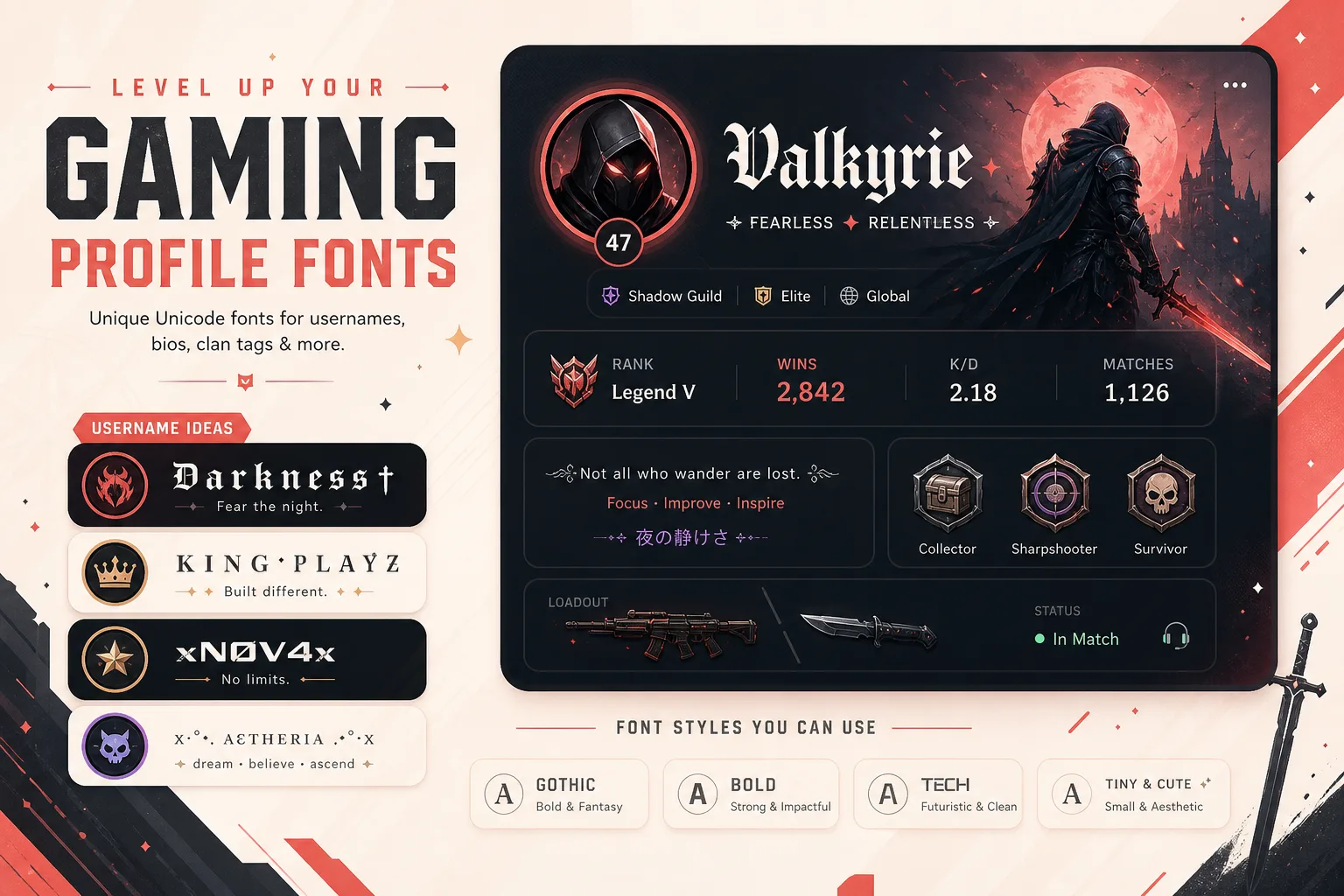 Stylish fonts for gaming profiles